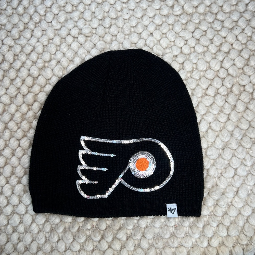 Philadelphia Flyers Black Beanie Sequin NHL Logo